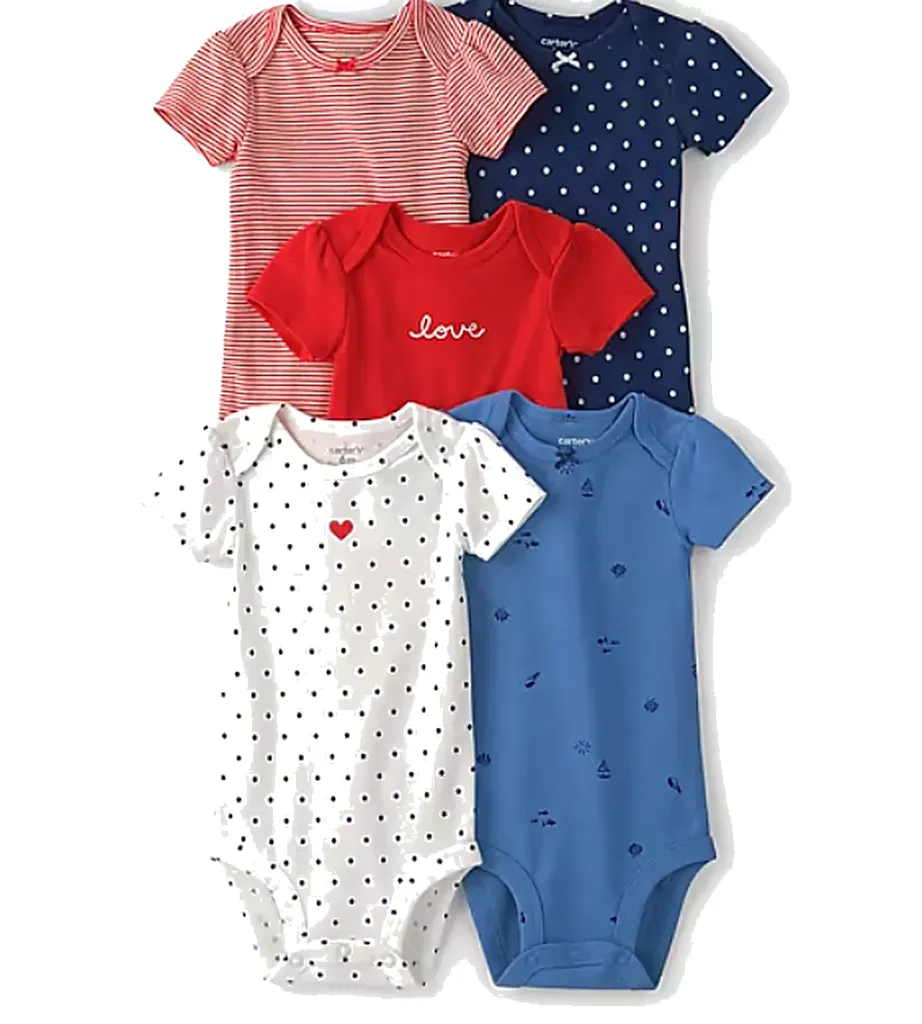 Carter’s Kız Bebek Kırmızı Lacivert 5’li Ribana Kısa Kollu Body Zıbın Seti (Yenidoğan)