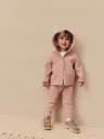 Çocuk 4-5 Yaş Açık Pembe Kapüşonlu Fitilli Hırka ve Tayt 2’li Takım