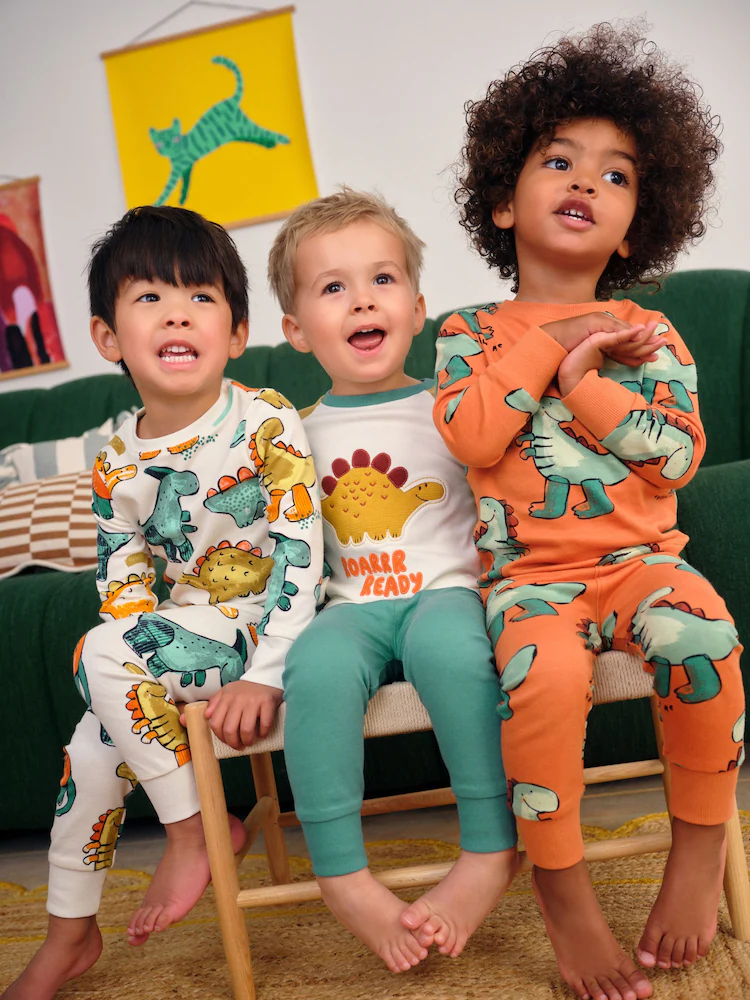 Next Çocuk 3’lü Renkli Dinozor Desenli Uzun Kollu Pijama Takımı