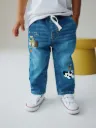 Next Çocuk 5-6 Yaş Mavi Çiftlik Desenli Nakışlı Beli Bağcıklı Jean Pantolon