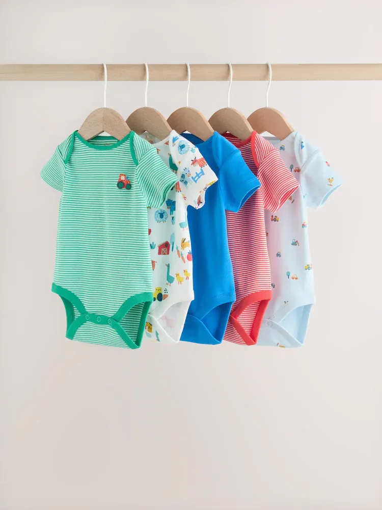 Next 3-6 Ay Bebek 5’li Renkli Fitilli Kısa Kollu Çıtçıtlı Zıbın Seti