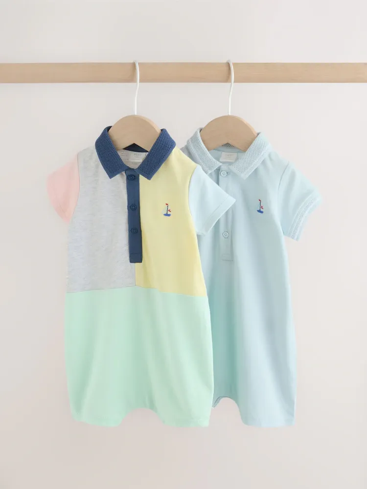 Next 18-24 Yaş Bebek 2’li Pastel Renkli Polo Yaka Kısa Kollu Tulum Seti